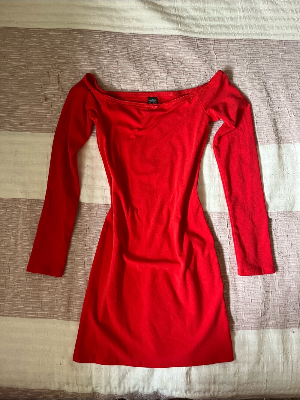 Wild Fable Red Off the Shoulder Lace with Bow Long Sleeve Mini Dress S